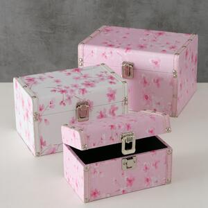 Set 3 cutii pentru bijuterii din MDF Sakura Roz / Alb, L23xl16xH14 cm / L20xl13xH12 cm / L17xl10xH10 cm