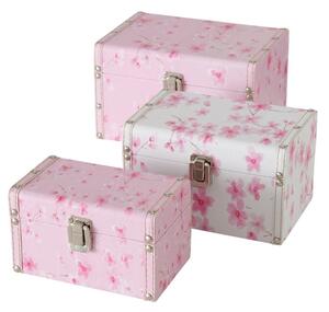 Set 3 cutii pentru bijuterii din MDF Sakura Roz / Alb, L23xl16xH14 cm / L20xl13xH12 cm / L17xl10xH10 cm