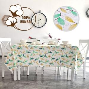 Fata de masa teflonata din bumbac, 160x320cm, Frunze galben-verde