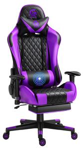 Scaun Gaming cu masaj în perna lombară, suport picioare, funcție sezlong, Genator V5020, Negru/Violet