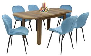 Set masă extensibilă Roma Nuc cu 6 Scaune Opal Blue