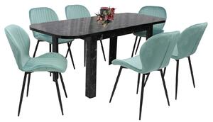 Set masă extensibilă Roma Negru cu 6 Scaune Opal Verde Fistic