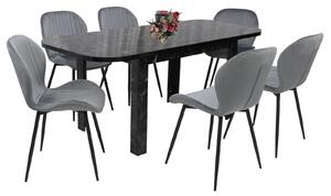 Set masă extensibilă Roma Negru cu 6 Scaune Opal Gri