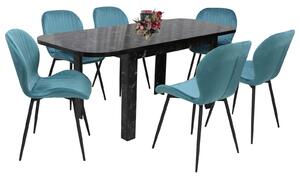 Set masă extensibilă Roma Negru cu 6 Scaune Opal Turcoaz