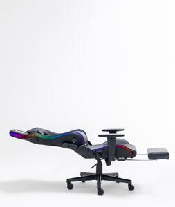 Scaun gaming, sistem iluminare bandă LED RGB, boxe bluetooth, masaj în perna lombara, funcție șezlong, 90-180 grade, suport picioare, SIG GS 024, Negr