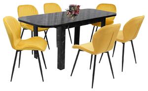 Set masă extensibilă Roma Negru cu 6 Scaune Opal Galben