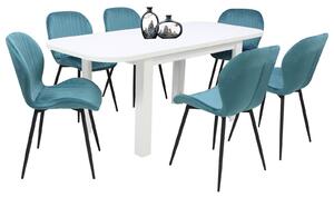 Set masă extensibilă Roma Albă cu 6 Scaune Opal Turcoaz