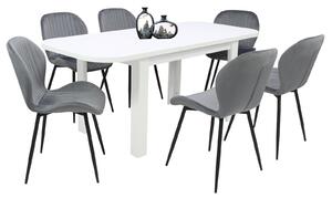 Set masă extensibilă Roma Albă cu 6 Scaune Opal Gri