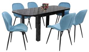 Set masă extensibilă Roma Negru cu 6 Scaune Opal Blue