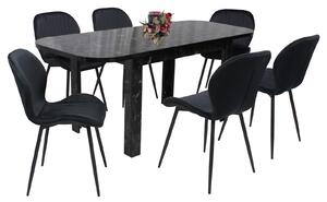 Set masă extensibilă Roma Negru cu 6 Scaune Opal Negru