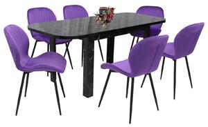 Set masă extensibilă Roma Negru cu 6 Scaune Opal Mov