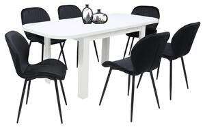 Set masă extensibilă Roma Albă cu 6 Scaune Opal Negru