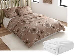 Set Lenjerie cocolino PAMPELINO maro deschis + Cearsaf Cocolino microplus cu elastic SOFT 180x200 cm alb, pat dublu