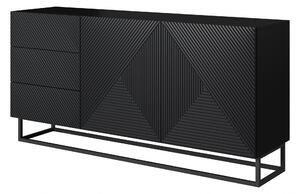 Comoda Asha 167 cm cu sertare și picioare metalice – negru mat