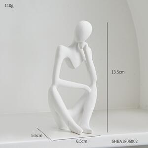 Mini Statueta ganditor B, polirasina, Alb, 13cm