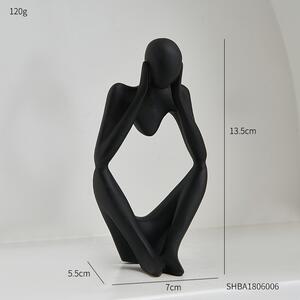 Mini Statueta ganditor A, polirasina, Negru, 13cm
