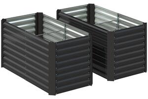 Outsunny Set de 2 Straturi Înălțate Galvanizate pentru Grădină cu Parte Inferioară Deschisă, 120x60x60 cm, Gri Închis | Aosom Romania