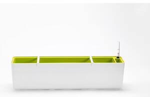 Ghiveci cu sistem de auto-irigare Plastia Berberis, lungime 78 cm, alb - verde
