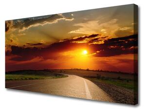 Tablou pe panza canvas Sunset Road Peisaj Gri Roșu Portocaliu