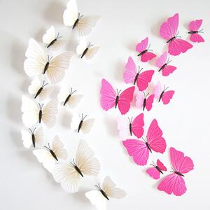 Autocolant de perete "Fluturi 3D din plastic - Crem" 12buc 6-12 cm