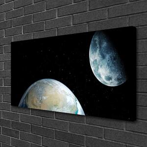 Tablou pe panza canvas Luna Pământ spațiu Universul Negru Albastru Gri