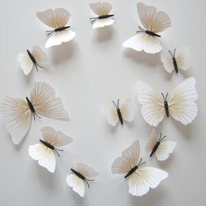 Autocolant de perete "Fluturi 3D din plastic - Crem" 12buc 6-12 cm