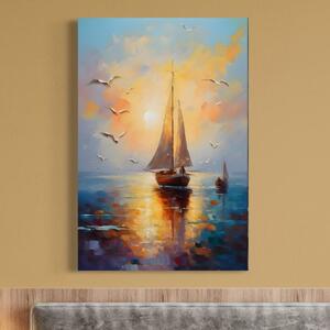 Tablou Canvas Premium, LuxCanva® C1157, Sailing Morning, Culori, Nature, Seaguls, Sea, Living Room, Relaxare, Culori Vibrante