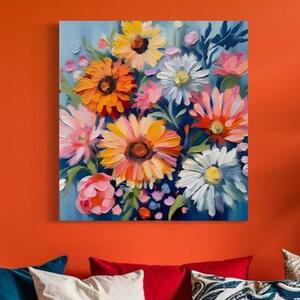 Tablou Canvas Premium LuxCanva® C1161, Buchet De Fori Viu Colorat , Plante, Multicolor, Living Room, Culori Vibrante