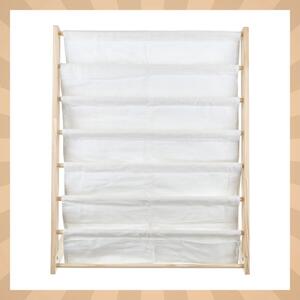 Bibliotecă pentru copii, raft din lemn cu 6 rafturi din material textil 79 x 62,5 x 30 cm