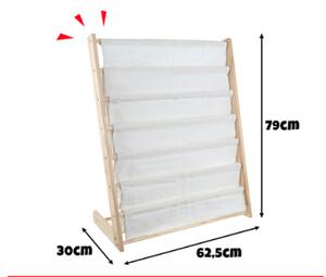 Bibliotecă pentru copii, raft din lemn cu 6 rafturi din material textil 79 x 62,5 x 30 cm