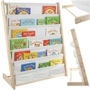 Bibliotecă pentru copii, raft din lemn cu 6 rafturi din material textil 79 x 62,5 x 30 cm
