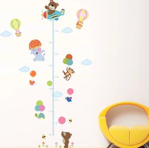 Autocolant de perete "Metru pentru copii - Animăluțe cu baloane" 130x80 cm