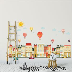 Autocolant de perete "Oraș cu baloane" 110x70 cm