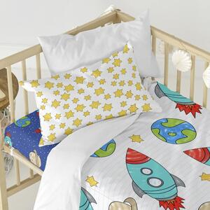 Lenjerie de pat din bumbac pentru copii, pentru pat de o persoană Mr. Fox Space Rocket, 115 x 145 cm