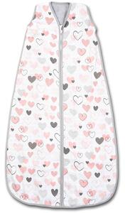 Sac de dormit copii de vara din muselina Kidizi Pink Hearts 75 cm, 100% bumbac, 0-9 luni