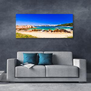 Tablou pe panza canvas Rocky Sea Beach Peisaj Albastru Galben Verde