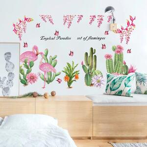 Autocolant de perete „Cactusi și flamingo” 64x108cm