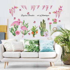 Autocolant de perete „Cactusi și flamingo” 64x108cm