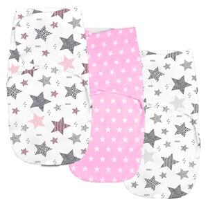 Set 3 sisteme de infasat duble cu interior din flanel 0-3 luni Kidizi All Pink Stars