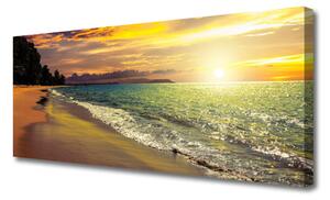 Tablou pe panza canvas Sun Sea Beach peisaj copac Verde Galben Albastru