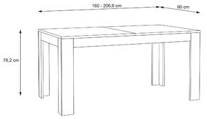 Masa extensibila din pal, Wafi Stejar / Alb, L160-206,6xl90xH78,2 cm