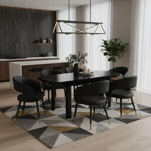 Set masă extensibilă Roma Negru cu 6 Scaune Piele Ecologică Monaco Negru