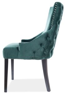 Scaun tapitat cu stofa si picioare din lemn, Georgianne Velvet Verde Inchis / Negru, l56xA64xH96 cm