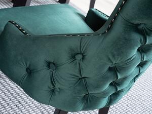 Scaun tapitat cu stofa si picioare din lemn, Georgianne Velvet Verde Inchis / Negru, l56xA64xH96 cm