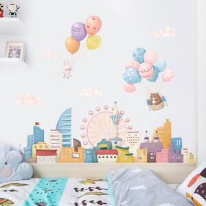 PIPPER | Autocolant de perete „Baloane peste oraș” 77x104 cm