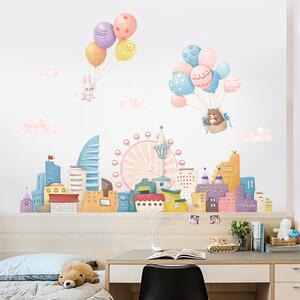 Autocolant de perete „Baloane peste oraș” 77x104 cm