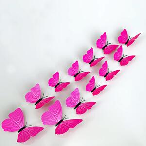 Autocolant de perete "Fluturi 3D din plastic - roz" 12buc 6-12 cm