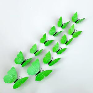 Autocolant de perete "Fluturi 3D din plastic - verde" 12buc 6-12 cm