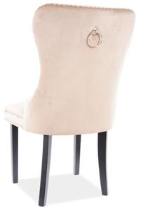 Scaun tapitat cu stofa si picioare din lemn, Aubrey Velvet Bej / Negru, l56xA65xH98 cm