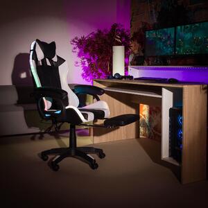 Scaun de birou / joc cu iluminare LED RGB, negru / alb, JOVELA